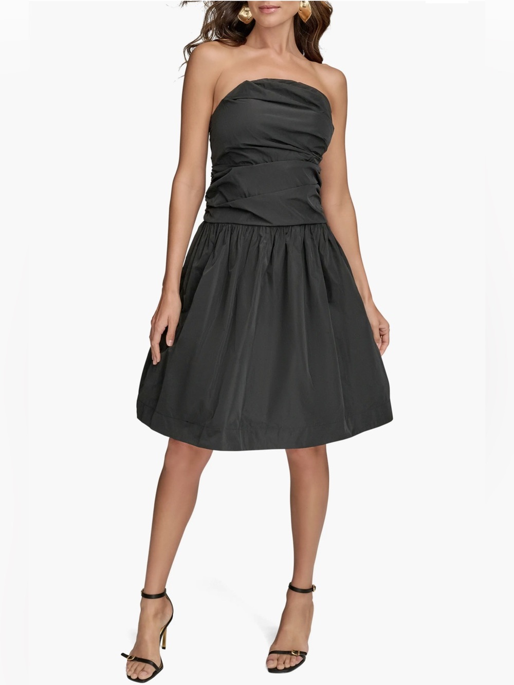 Donna Karan Black Strapless Ruched Bodice Cocktail Dress